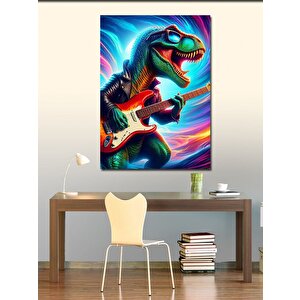 Kanvas Tablo Elektro Gitar Çalan Dinozor