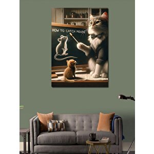 Kanvas Tablo Fare Yakalama Dersi Veren Kedi 100x140 cm