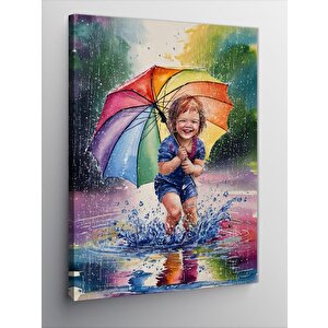 Kanvas Tablo Şemsiye Tutan Sevimli Çocuk 70x100 cm