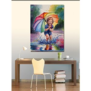 Kanvas Tablo Şemsiye Tutan Sevimli Çocuk 70x100 cm