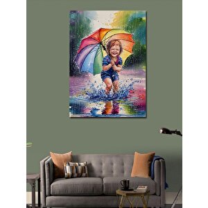 Kanvas Tablo Şemsiye Tutan Sevimli Çocuk 70x100 cm