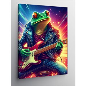Kanvas Tablo Elektro Gitar Çalan Kurbağa