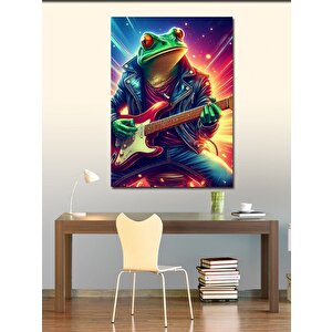 Kanvas Tablo Elektro Gitar Çalan Kurbağa