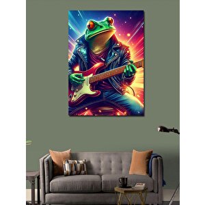 Kanvas Tablo Elektro Gitar Çalan Kurbağa