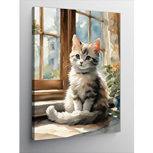 Kanvas Tablo Pencere Kenarında Yavru Kedi 70x100 cm