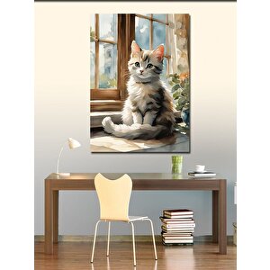 Kanvas Tablo Pencere Kenarında Yavru Kedi 70x100 cm