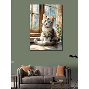 Kanvas Tablo Pencere Kenarında Yavru Kedi 70x100 cm
