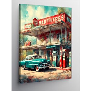 Kanvas Tablo Retro Benzin İstasyonu 70x100 cm
