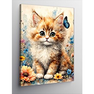 Kanvas Tablo Sevimli Kedi Ve Kelebekler 100x140 cm