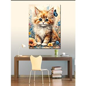 Kanvas Tablo Sevimli Kedi Ve Kelebekler 100x140 cm