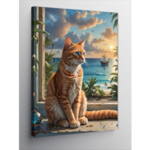 Kanvas Tablo Sarı Kedi Ve Sahil