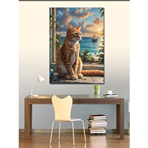 Kanvas Tablo Sarı Kedi Ve Sahil