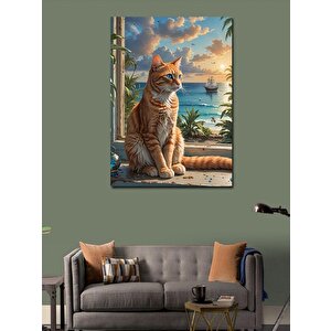 Kanvas Tablo Sarı Kedi Ve Sahil