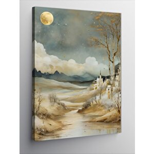 Kanvas Tablo Beyaz Binalar Ve Ay 70x100 cm