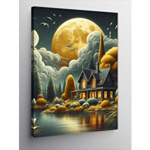 Kanvas Tablo Dolunay Ve Göl Evi 70x100 cm