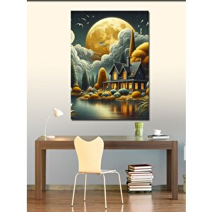 Kanvas Tablo Dolunay Ve Göl Evi 70x100 cm