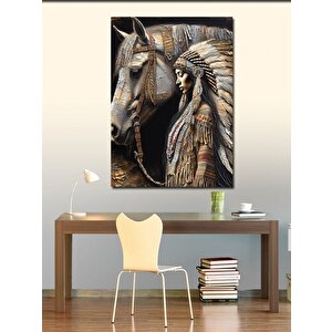 Kanvas Tablo At Ve Kızılderili Kız 70x100 cm