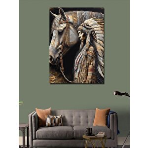 Kanvas Tablo At Ve Kızılderili Kız 70x100 cm