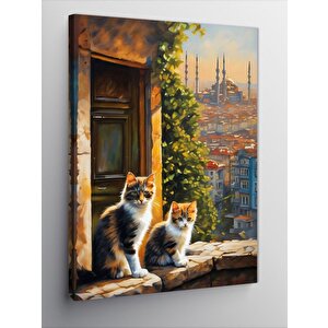 Kanvas Tablo İstanbul Ve Yavru Kediler 100x140 cm