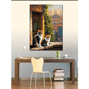 Kanvas Tablo İstanbul Ve Yavru Kediler 100x140 cm
