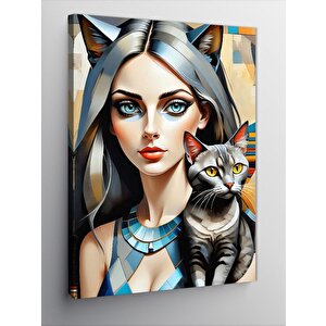 Kanvas Tablo Kadın Ve Kedi