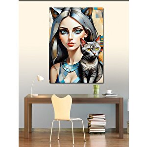 Kanvas Tablo Kadın Ve Kedi