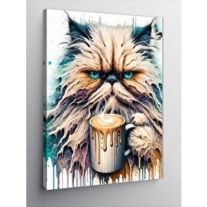 Kanvas Tablo Kahve İçen Tembel Kedi