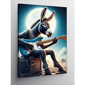 Kanvas Tablo Elektro Gitar Çalan Eşek