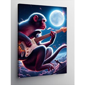 Kanvas Tablo Elektro Gitar Çalan Maymun