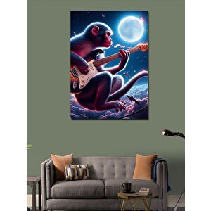 Kanvas Tablo Elektro Gitar Çalan Maymun