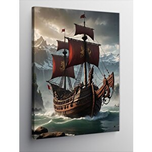 Kanvas Tablo Ahşap Yelkenli Gemi 70x100 cm