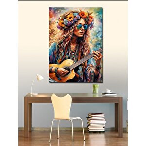 Kanvas Tablo Akustik Gitar Çalan Kadın 70x100 cm