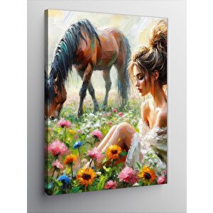 Kanvas Tablo Kahverengi At Ve Kadın 70x100 cm