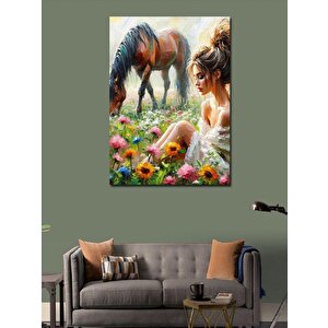 Kanvas Tablo Kahverengi At Ve Kadın 70x100 cm
