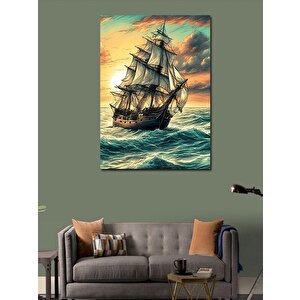 Kanvas Tablo Dalgalarda Sallanan Retro Gemi 100x140 cm