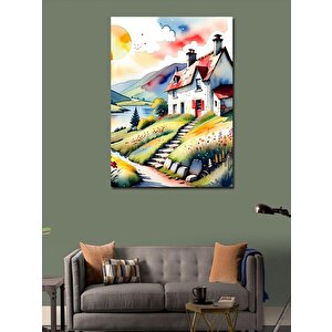 Kanvas Tablo Retro Göl Kenarındaki Ev 100x140 cm