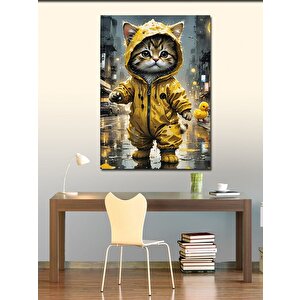 Kanvas Tablo Yağmurluk Giymiş Yavru Kedi 70x100 cm