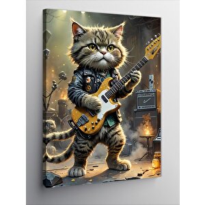 Kanvas Tablo Elektro Gitar Çalan Kedi 100x140 cm