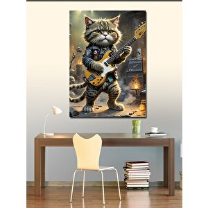 Kanvas Tablo Elektro Gitar Çalan Kedi 100x140 cm
