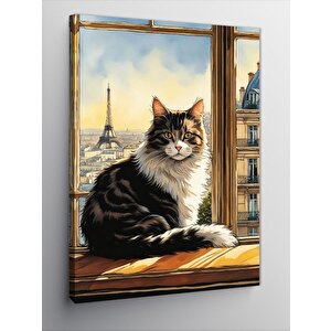 Kanvas Tablo Kedi Ve Eyfel Kulesi 100x140 cm