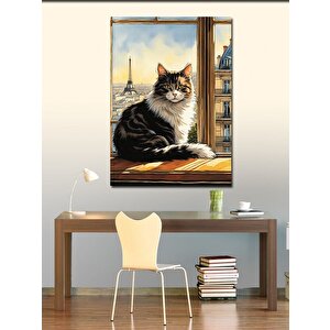 Kanvas Tablo Kedi Ve Eyfel Kulesi 100x140 cm