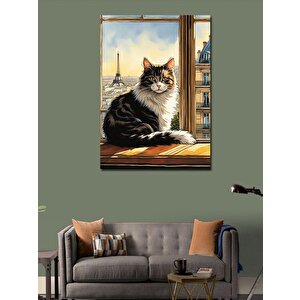 Kanvas Tablo Kedi Ve Eyfel Kulesi 100x140 cm