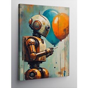 Kanvas Tablo Uçan Balonlar Ve Robot 100x140 cm