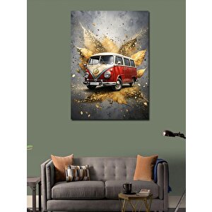 Kanvas Tablo Kırmızı Minibüs Retro Araba 100x140 cm