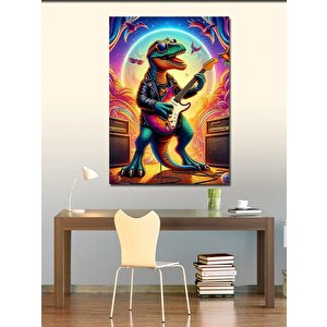 Kanvas Tablo Elektro Gitar Çalan Dinozor 100x140 cm