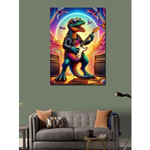 Kanvas Tablo Elektro Gitar Çalan Dinozor 100x140 cm