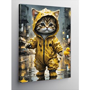 Kanvas Tablo Yağmurluk Giymiş Yavru Kedi 100x140 cm