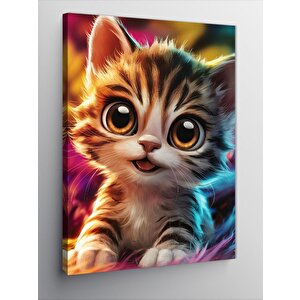 Kanvas Tablo Renkli Fon Yavru Kedi