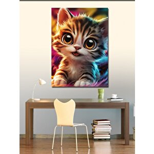 Kanvas Tablo Renkli Fon Yavru Kedi