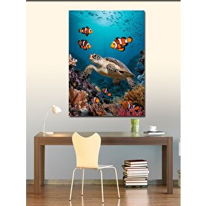 Kanvas Tablo Su Kaplumbağası Ve Balıklar 70x100 cm